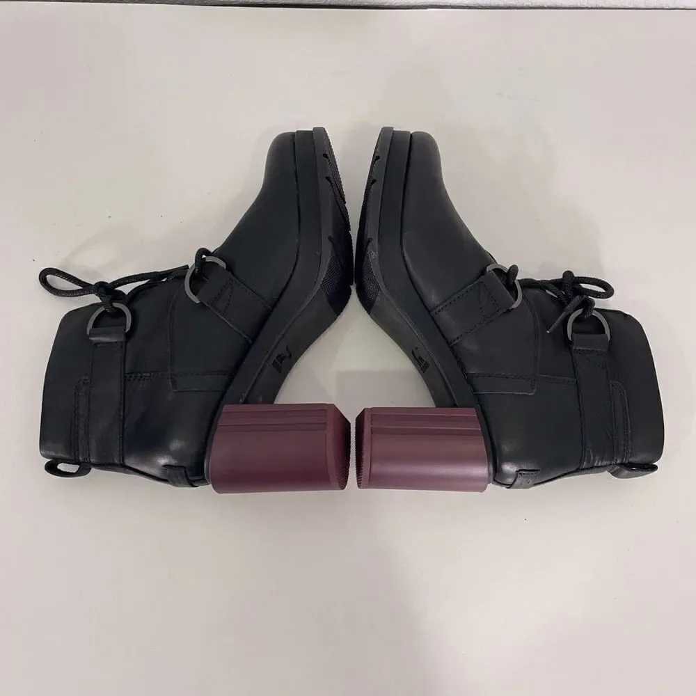 Sorel Black Leather Purple Heel‎ Margo Lace Up Block Heel Booties Size 8
